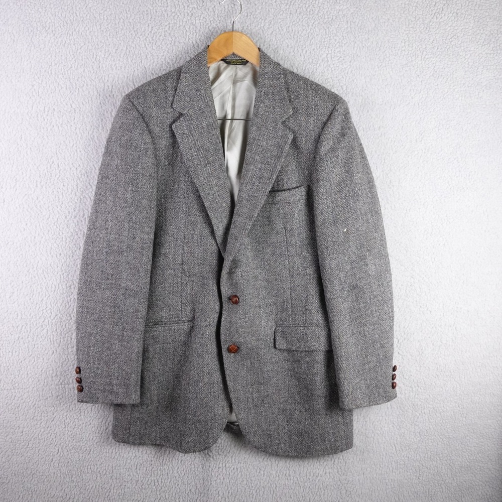 Harris Tweed‎ Samonts Mens Gray Wool Herringbone Stripe Blazer Sport Coat 40R